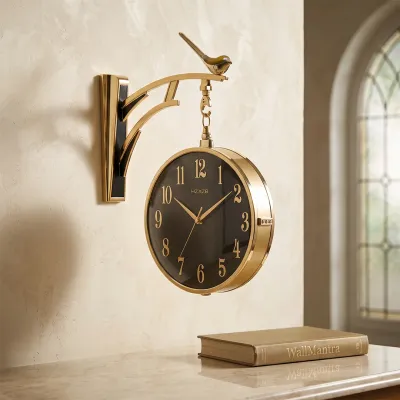 Golden Sparrow Hanging Double Sided Clock