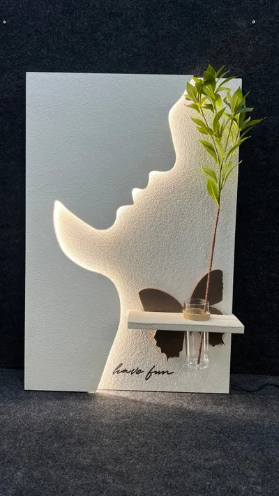 Illuminated Sandstone Panel with Plant Holder