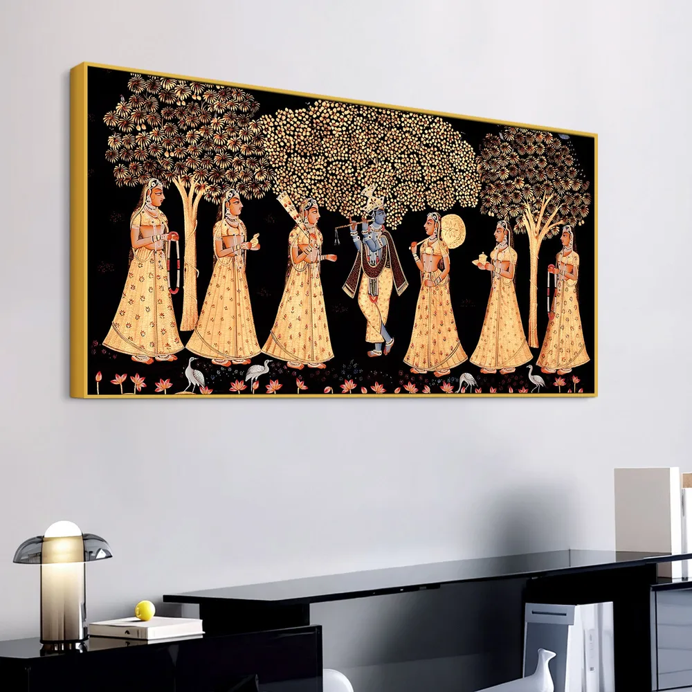 Timeless Raas Leela of Lord Krishna Canvas Wall Painting With Frame