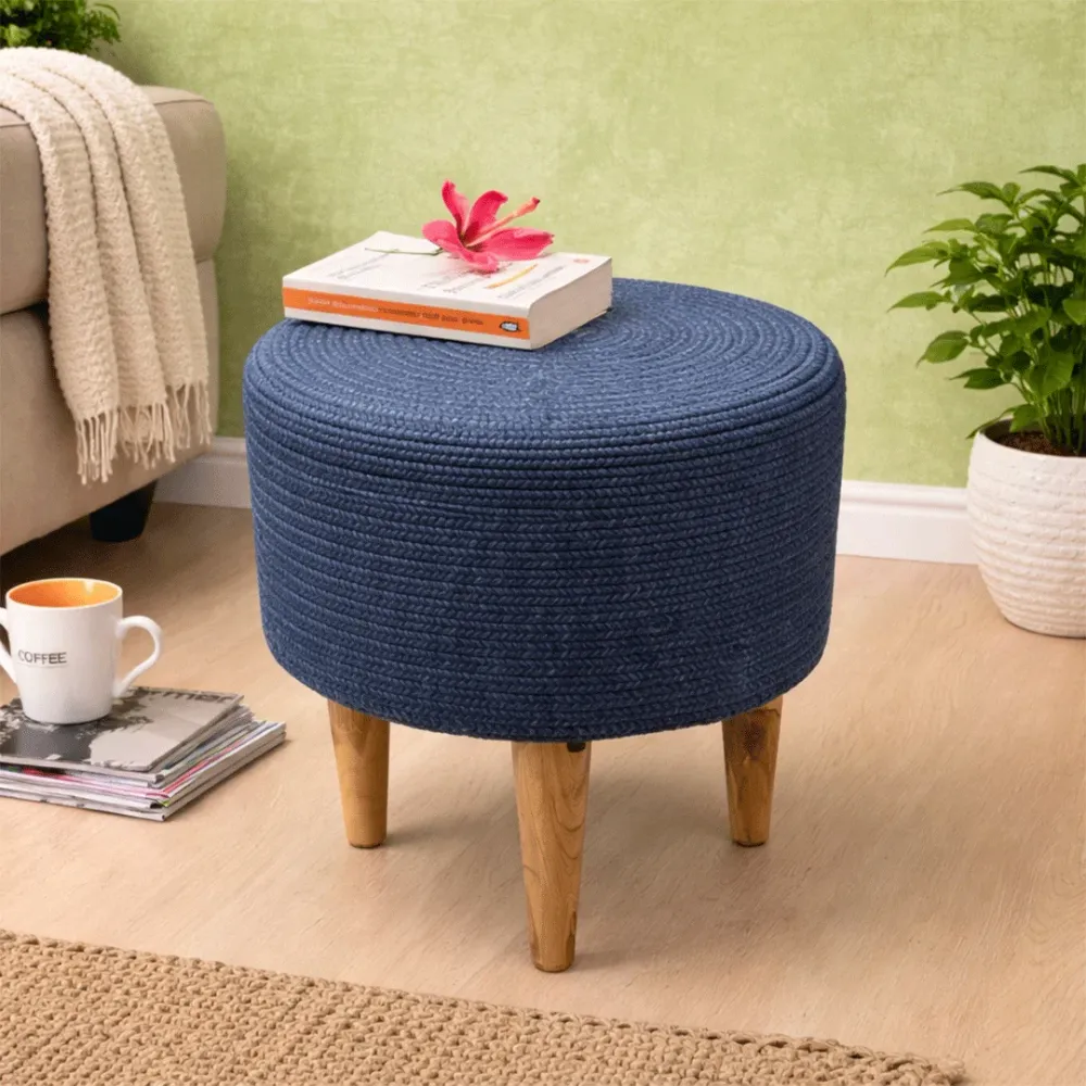 Indigo Haven Indoor Round Braided Pouffe Stool 