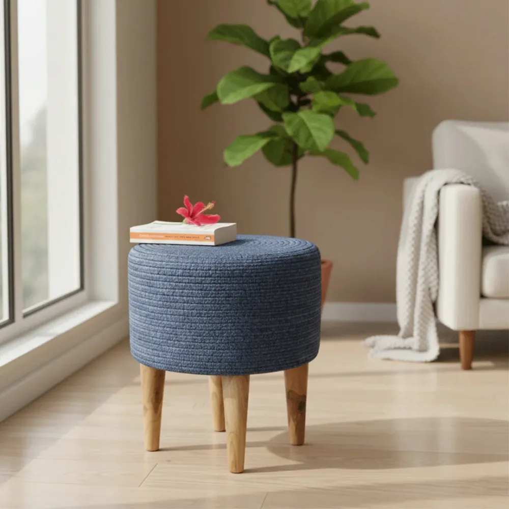 Indigo Haven Indoor Round Braided Pouffe Stool 