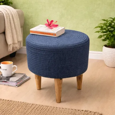 Indigo Haven Indoor Round Braided Pouffe Stool