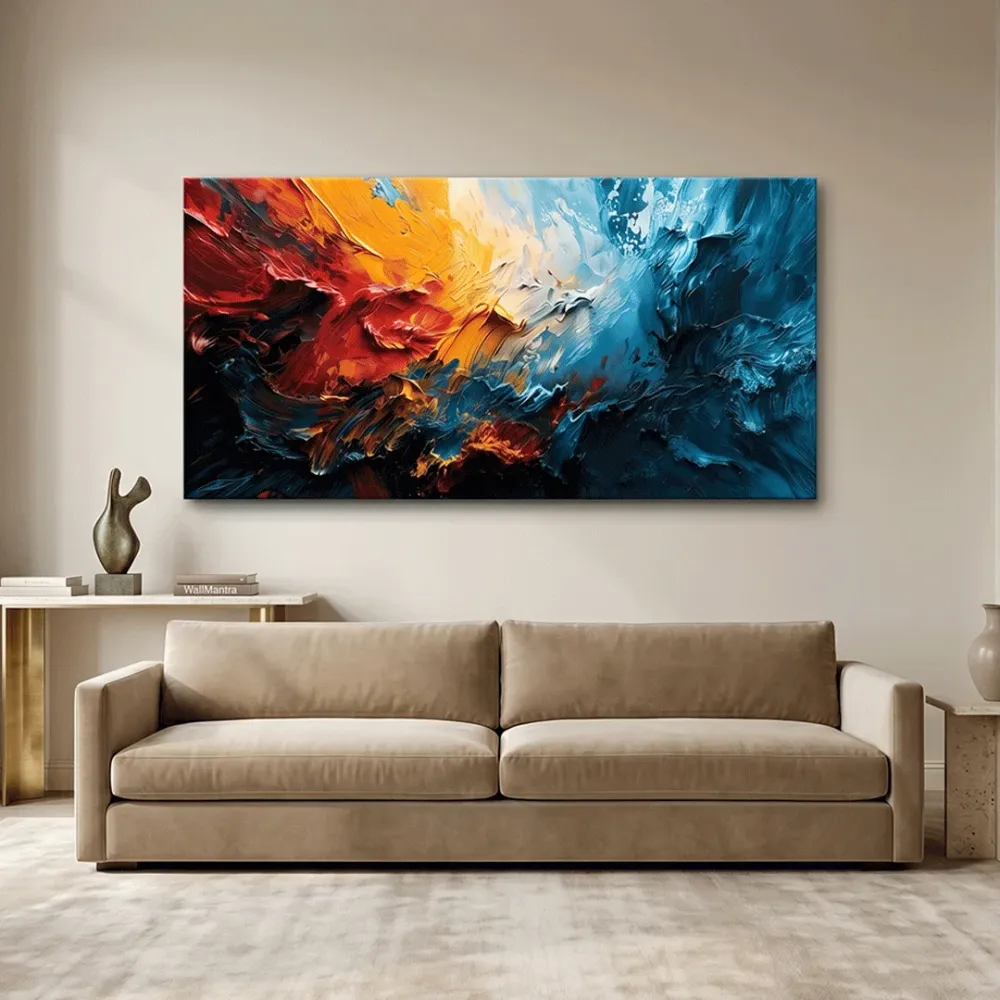 Inferno Meets Ocean – Premium Abstract Canvas Painting With Frame