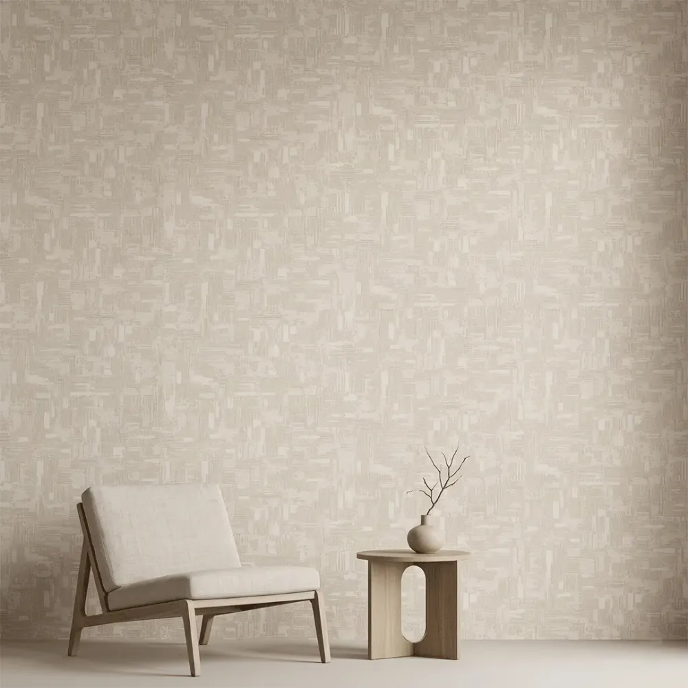 Ivory Linen Abstract Brushstroke Texture Wallpaper
