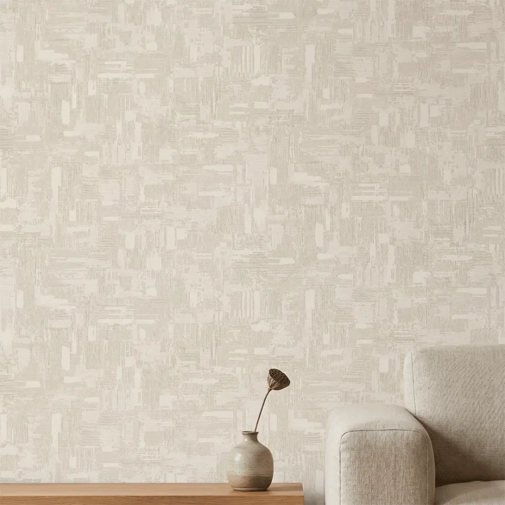 Ivory Linen Abstract Brushstroke Texture Wallpaper