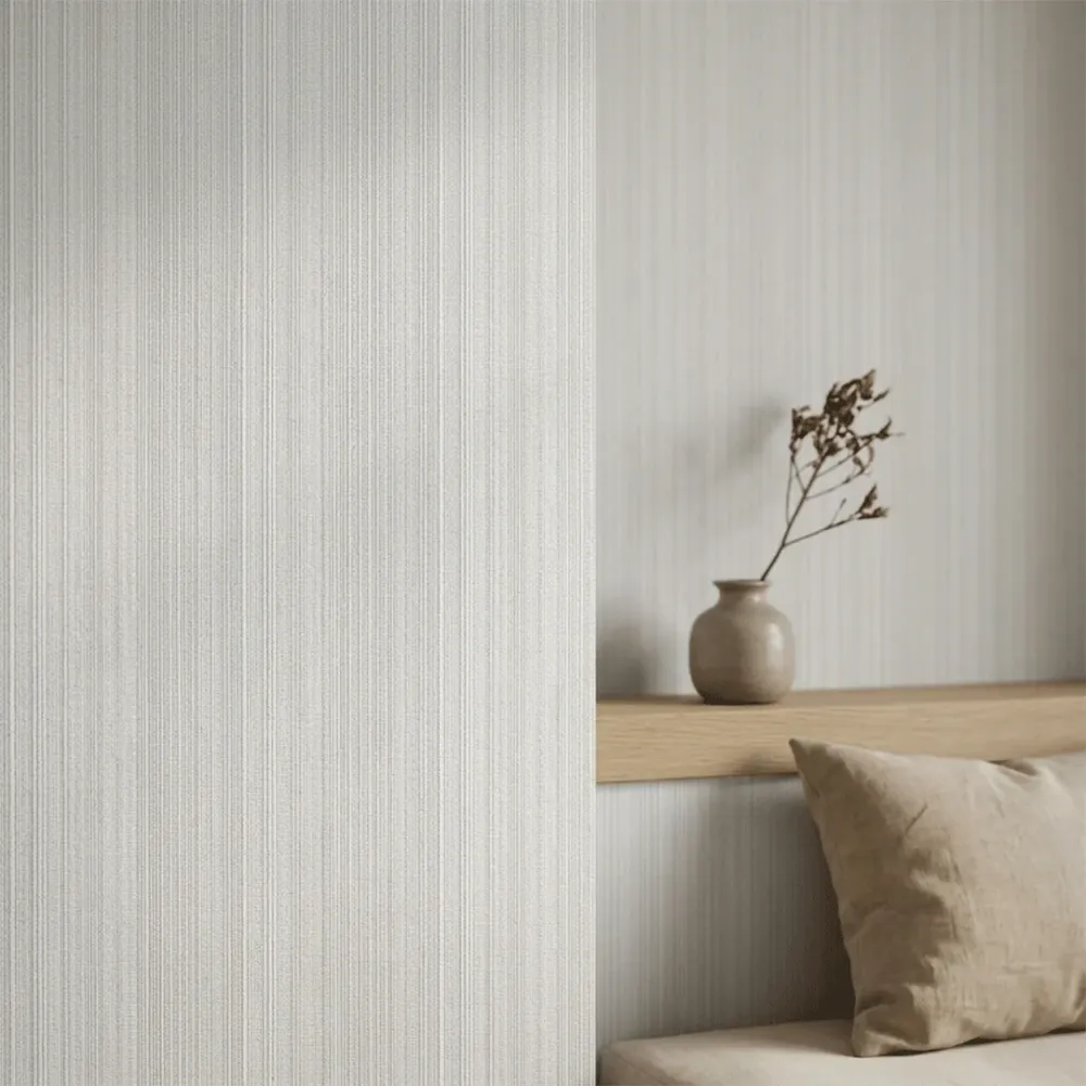 Ivory Vertical Ribbed Textured Wallpaper