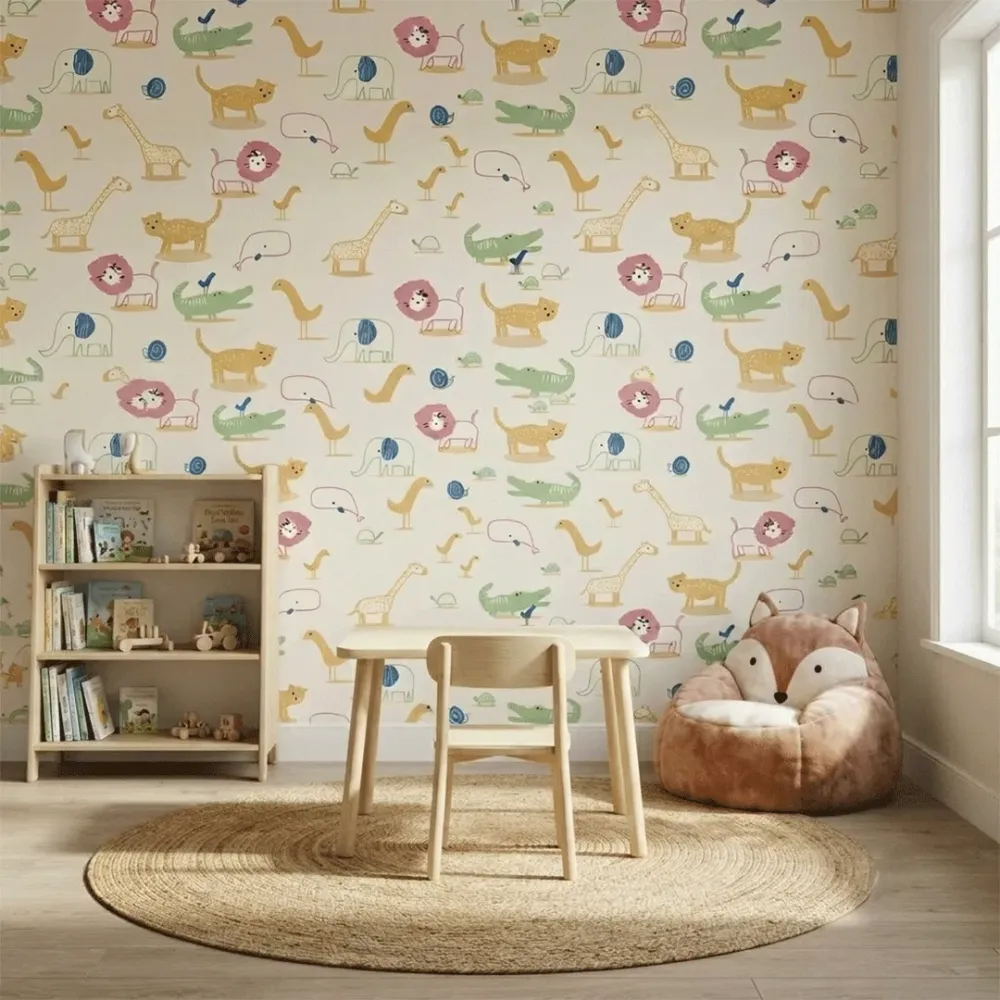Pastel Safari Animal Kids Wallpaper | Dream World Korean Vinyl Wallpaper