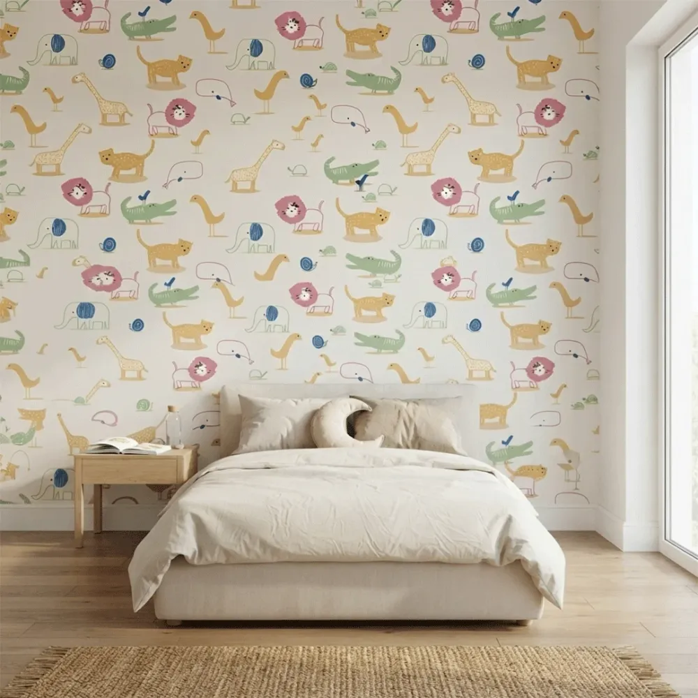 Pastel Safari Animal Kids Wallpaper | Dream World Korean Vinyl Wallpaper