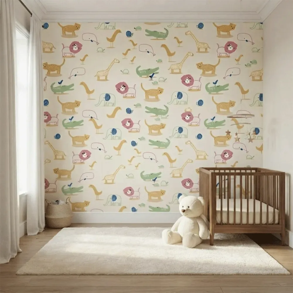 Pastel Safari Animal Kids Wallpaper | Dream World Korean Vinyl Wallpaper