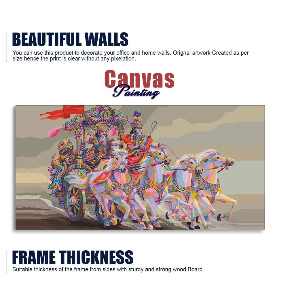Celestial Chariot of Krishna and Arjuna Canvas Wall Painting With Frame