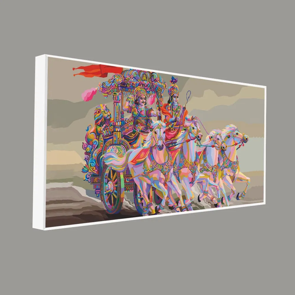 Celestial Chariot of Krishna and Arjuna Canvas Wall Painting With Frame