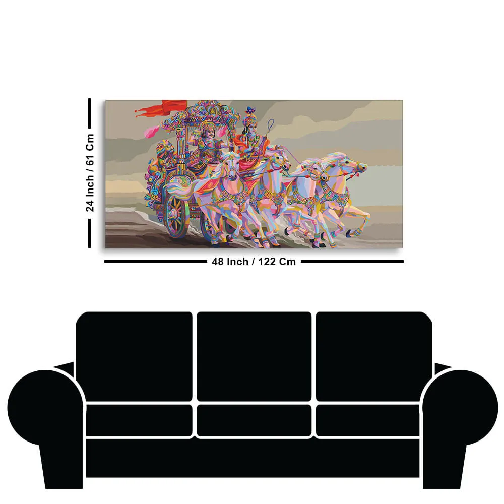 Celestial Chariot of Krishna and Arjuna Canvas Wall Painting With Frame