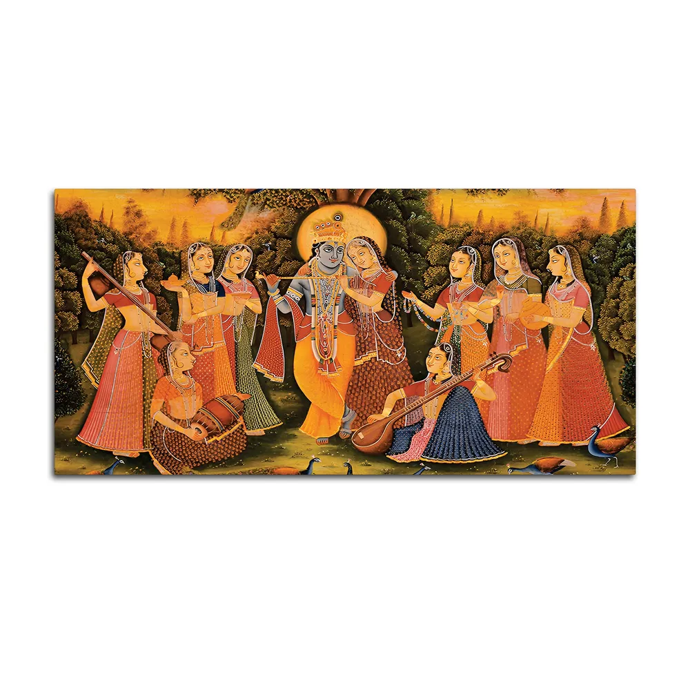 Divine Melody of Krishna Raas Canvas Wall Painting With Frame