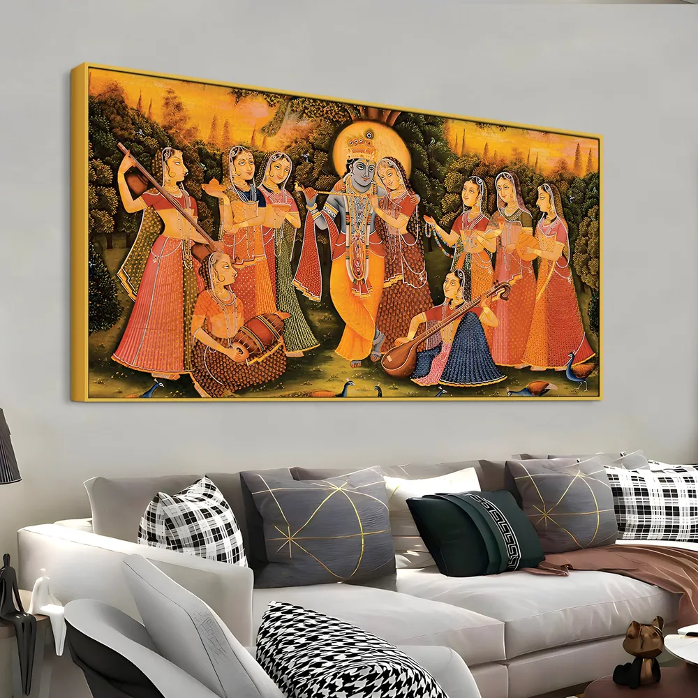 Divine Melody of Krishna Raas Canvas Wall Painting With Frame
