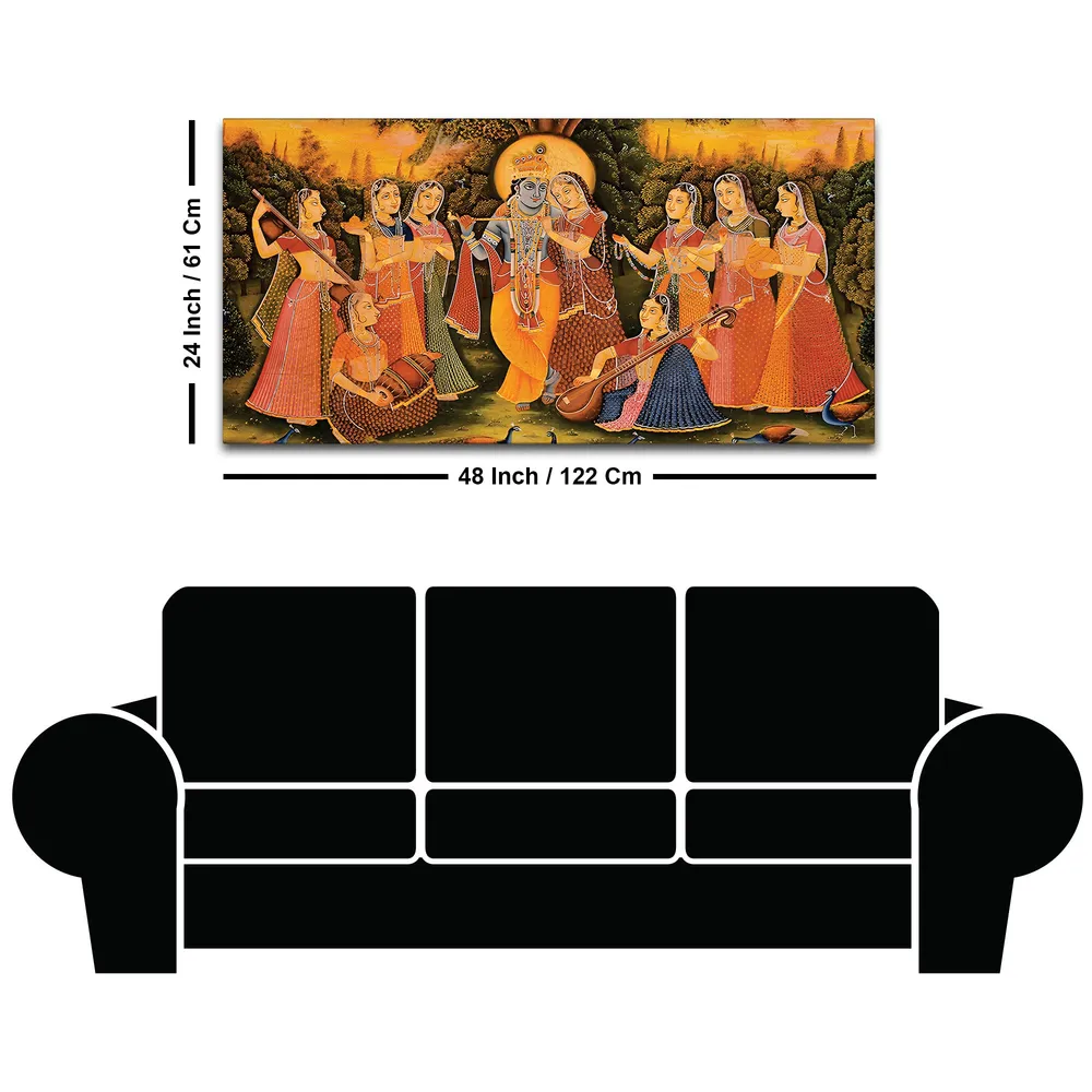 Divine Melody of Krishna Raas Canvas Wall Painting With Frame