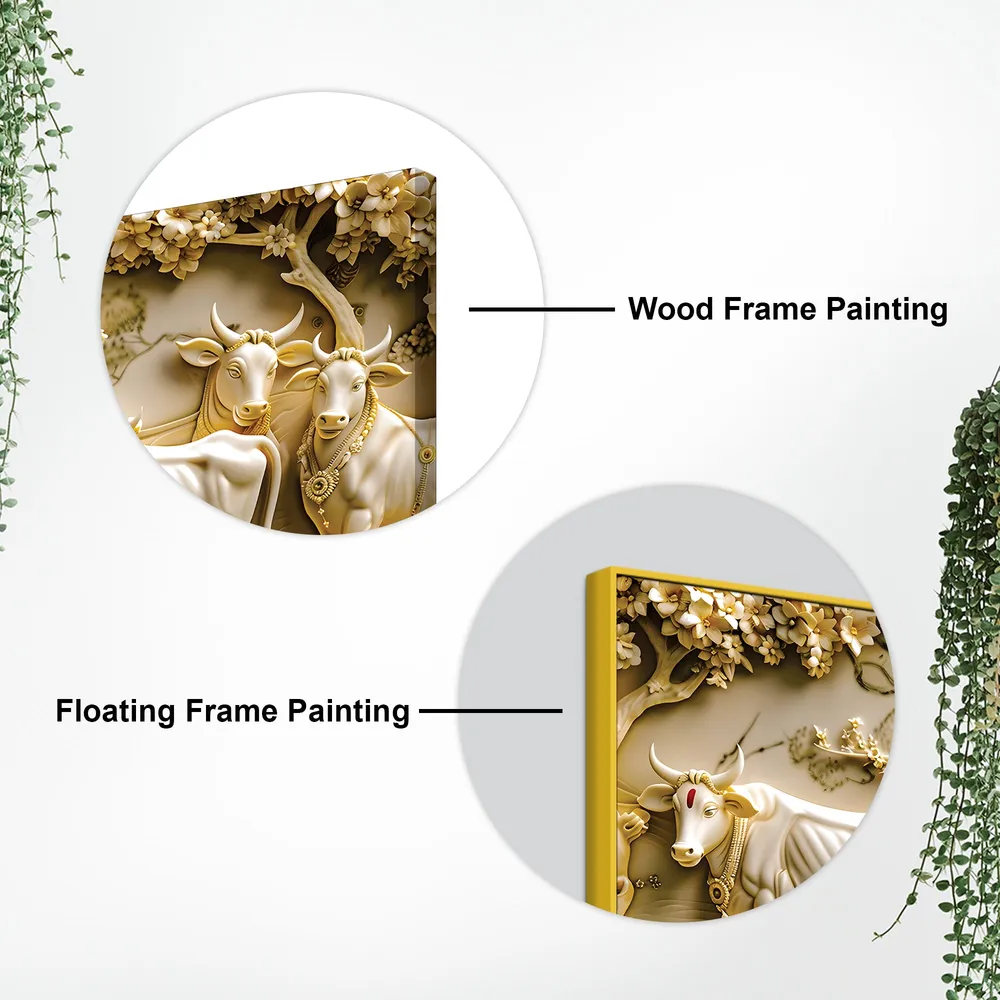 Golden Pastures of Lord Krishna Luxury Canvas Wall Painting With Frame