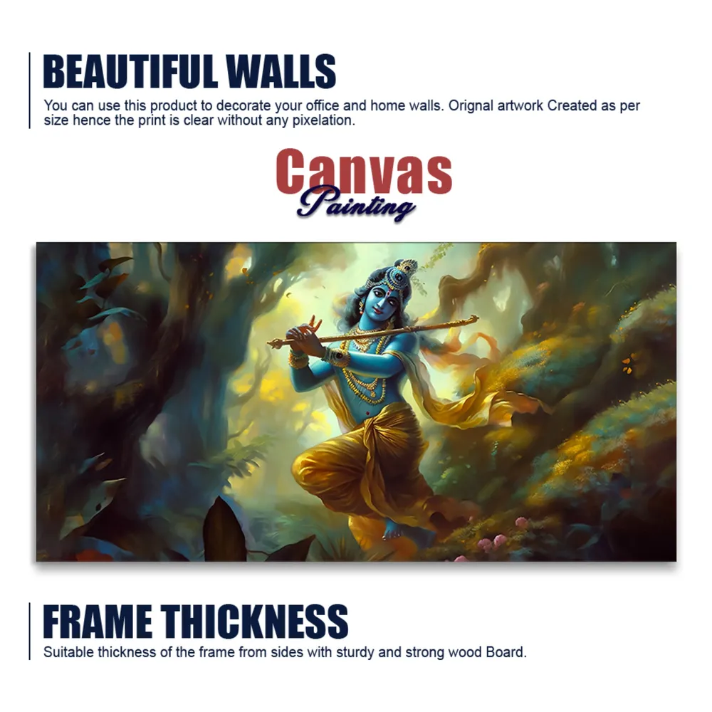 Mystic Melody of Lord Krishna Canvas Wall Painting With Frame