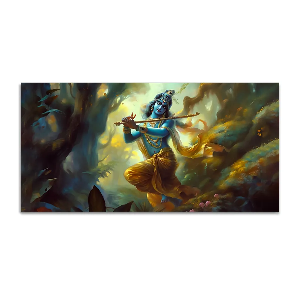 Mystic Melody of Lord Krishna Canvas Wall Painting With Frame