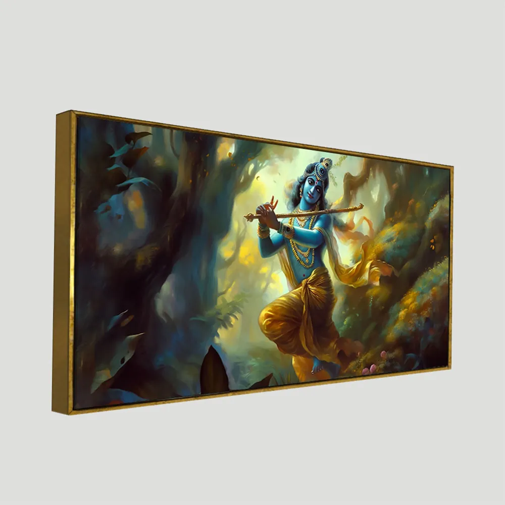 Mystic Melody of Lord Krishna Canvas Wall Painting With Frame