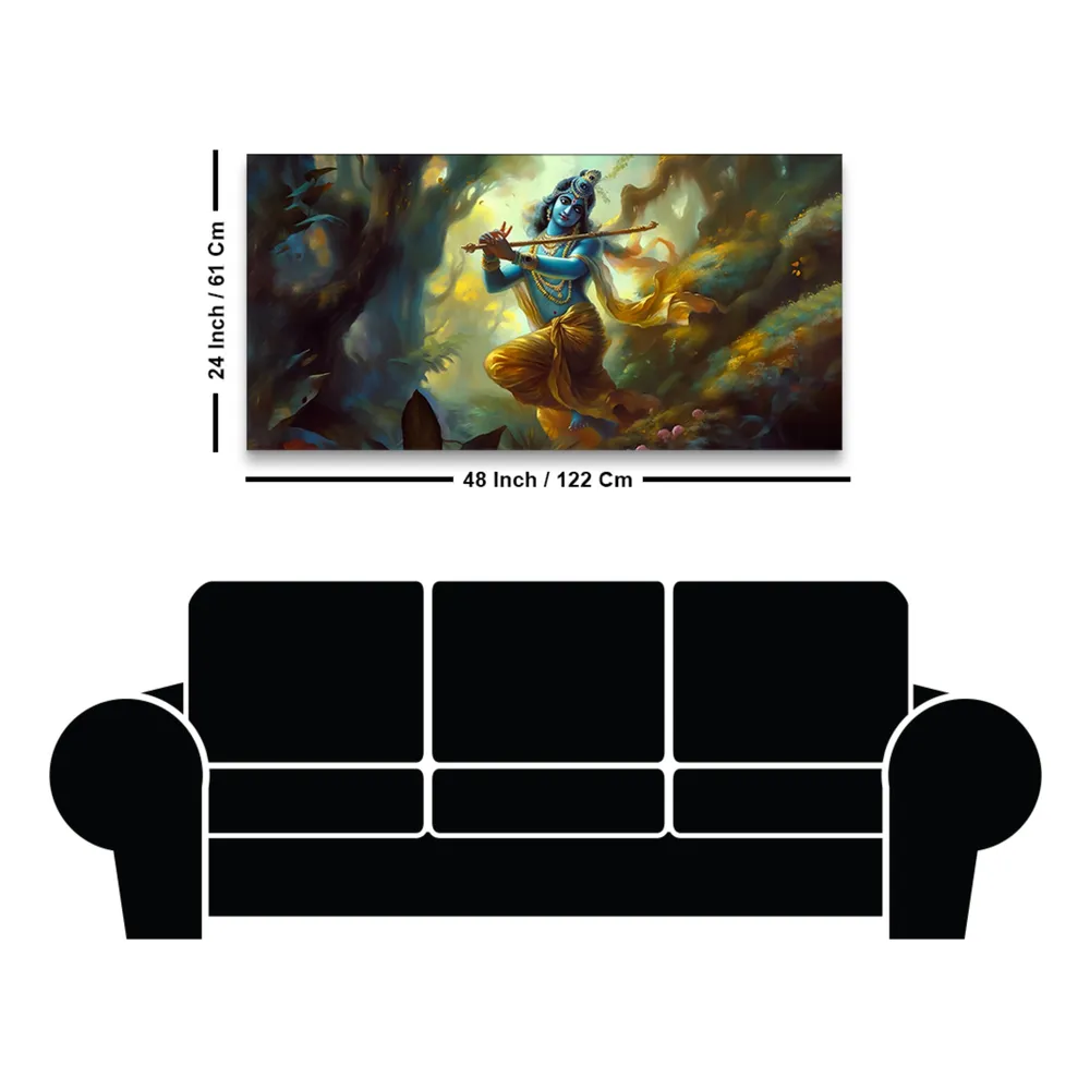 Mystic Melody of Lord Krishna Canvas Wall Painting With Frame