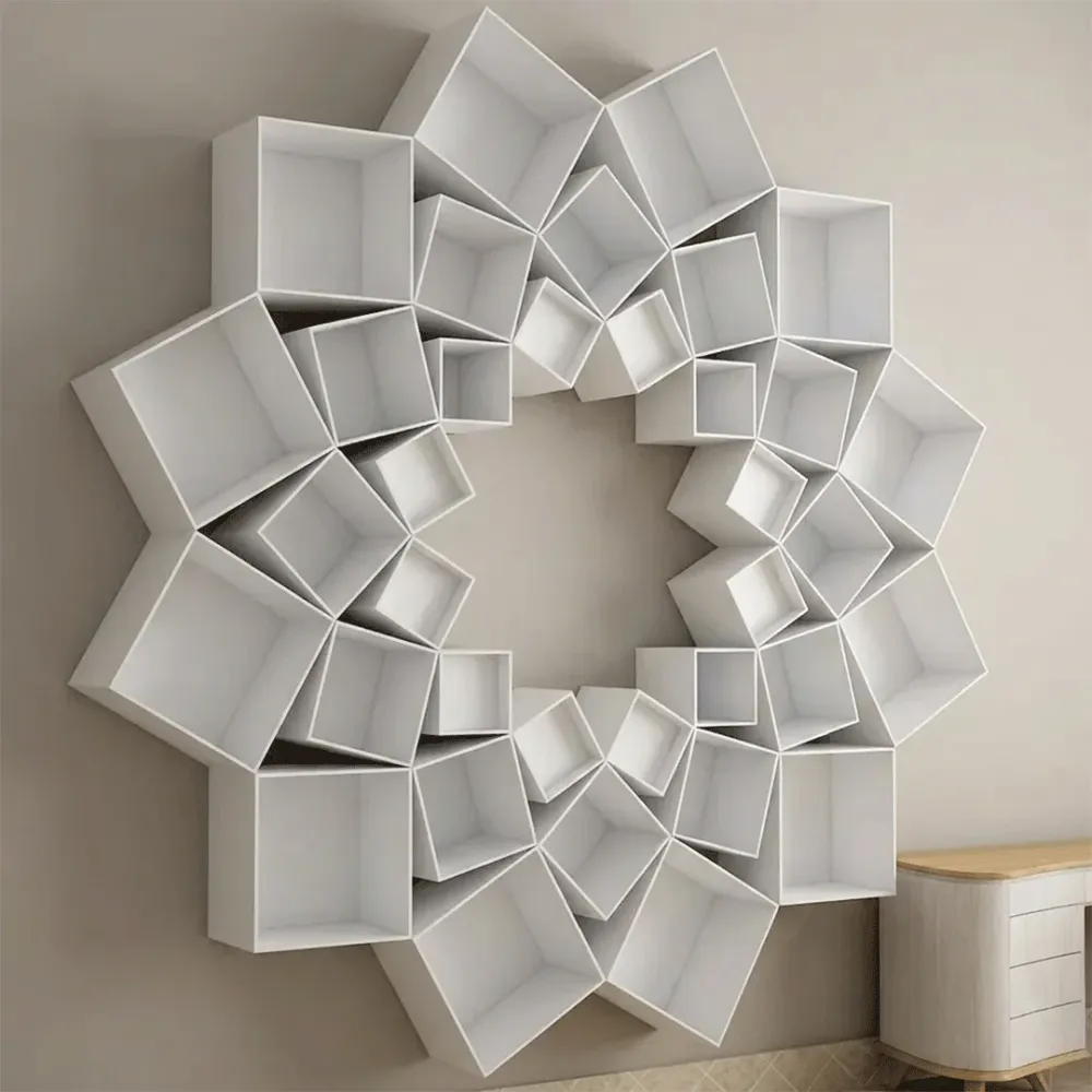 Lotus Flower Bookshelf Wooden Wall Cabinet / Book Shelf, White Color