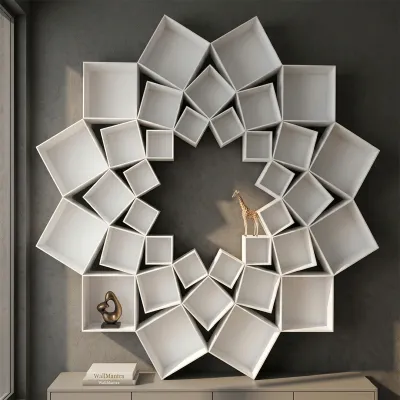 Lotus Flower Bookshelf Wooden Wall Cabinet / Book Shelf, White Color