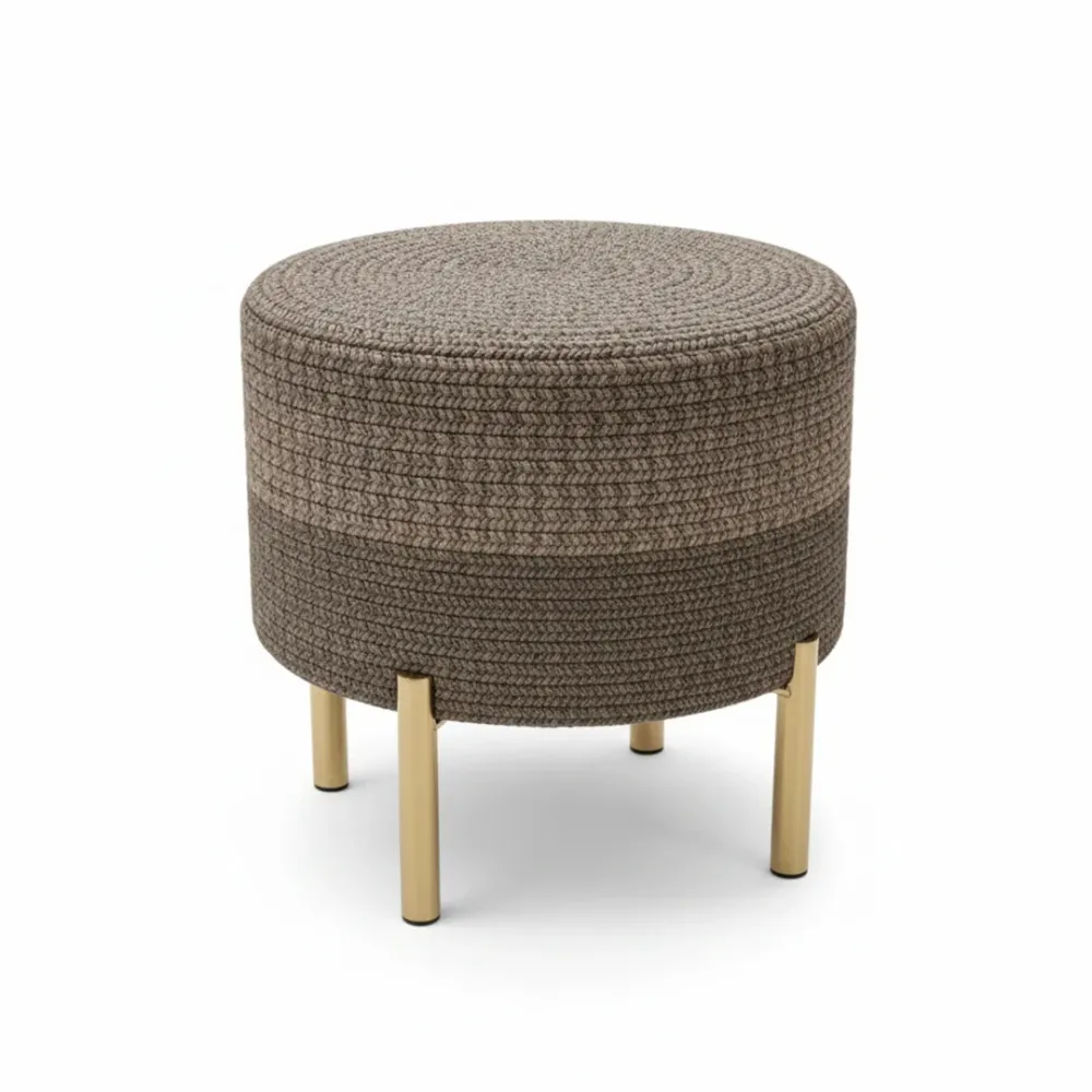 LuxeWeave Aura Indoor Round Braided Pouffe Stool with Metal Legs 