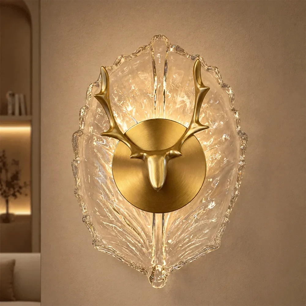 Luxury Antler Accent Wall Light with Textured Glass Backplate 