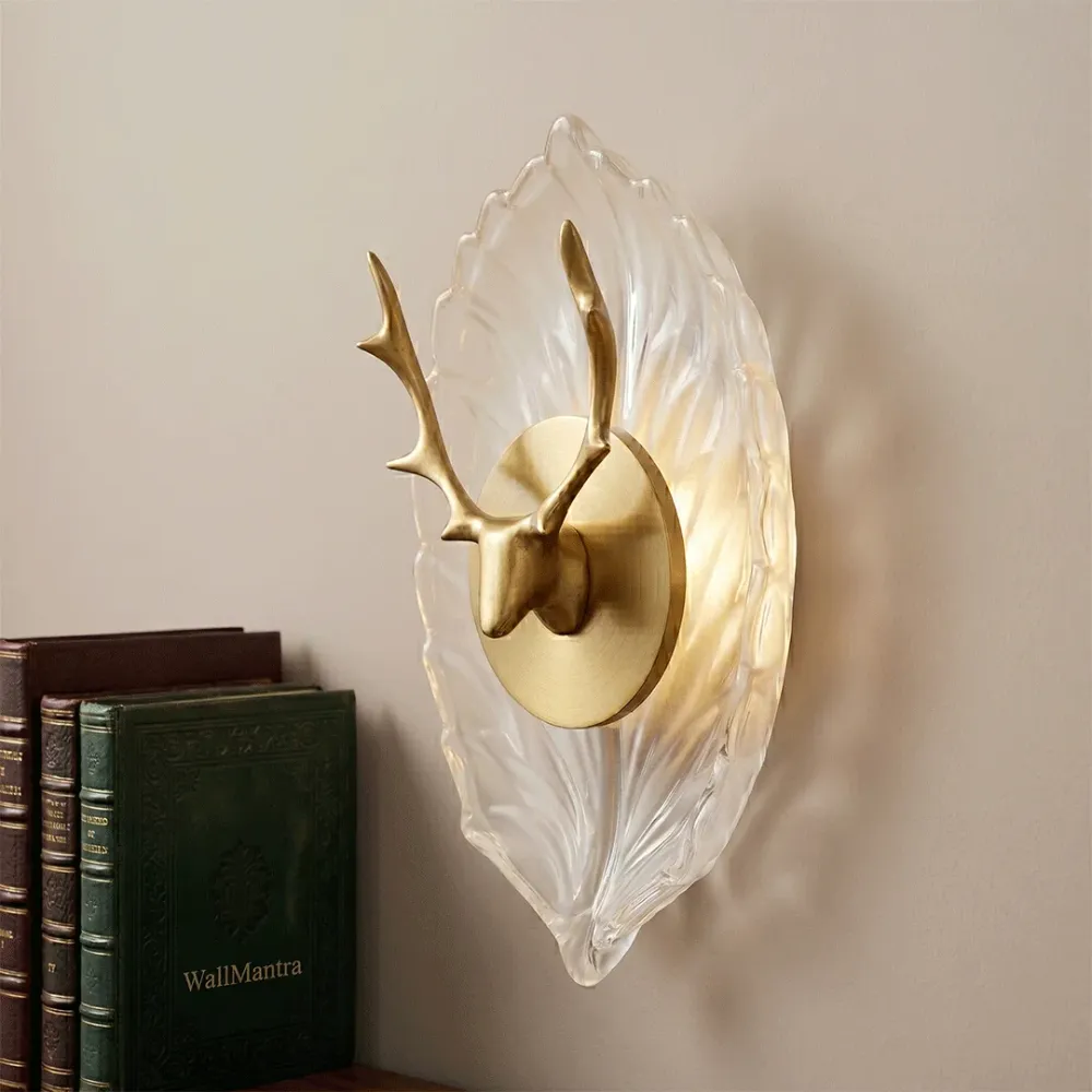 Luxury Antler Accent Wall Light with Textured Glass Backplate 