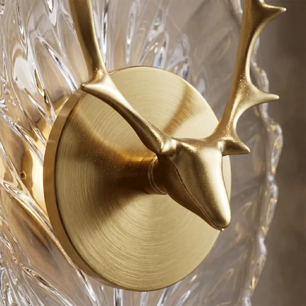 Luxury Antler Accent Wall Light with Textured Glass Backplate 