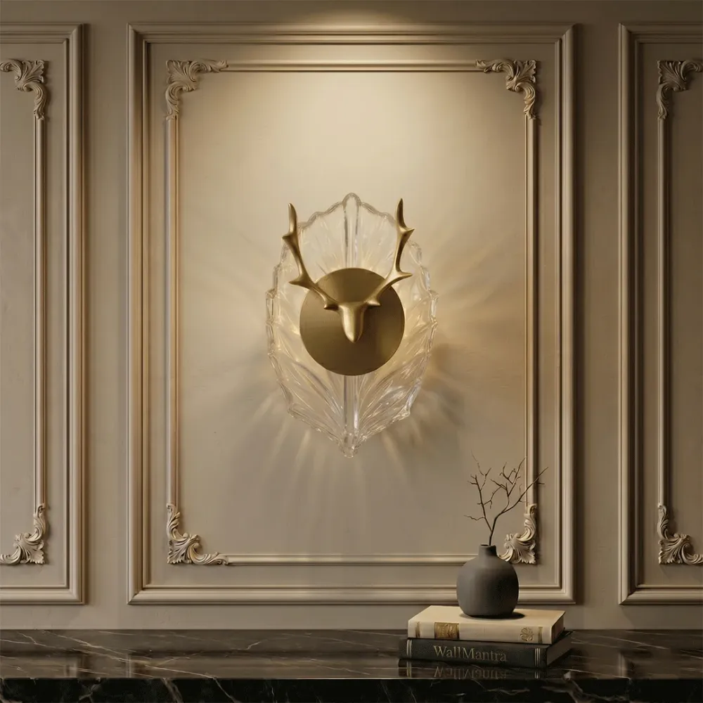 Luxury Antler Accent Wall Light with Textured Glass Backplate 