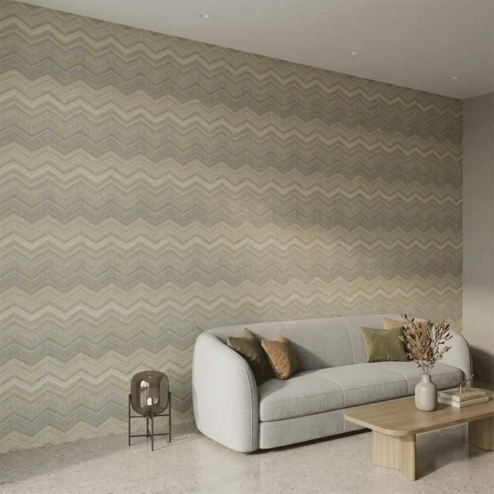 Luxury Grey & Gold Chevron Textured Wallpaper