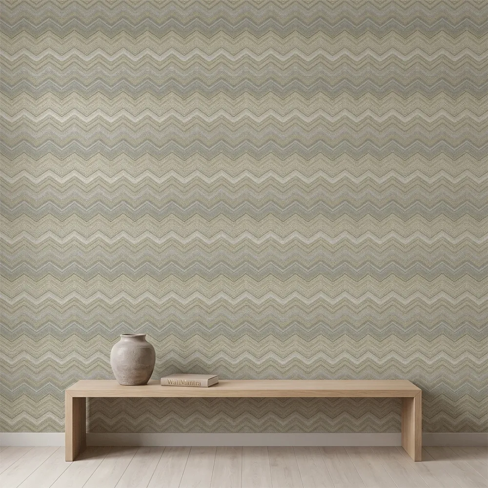 Luxury Grey & Gold Chevron Textured Wallpaper