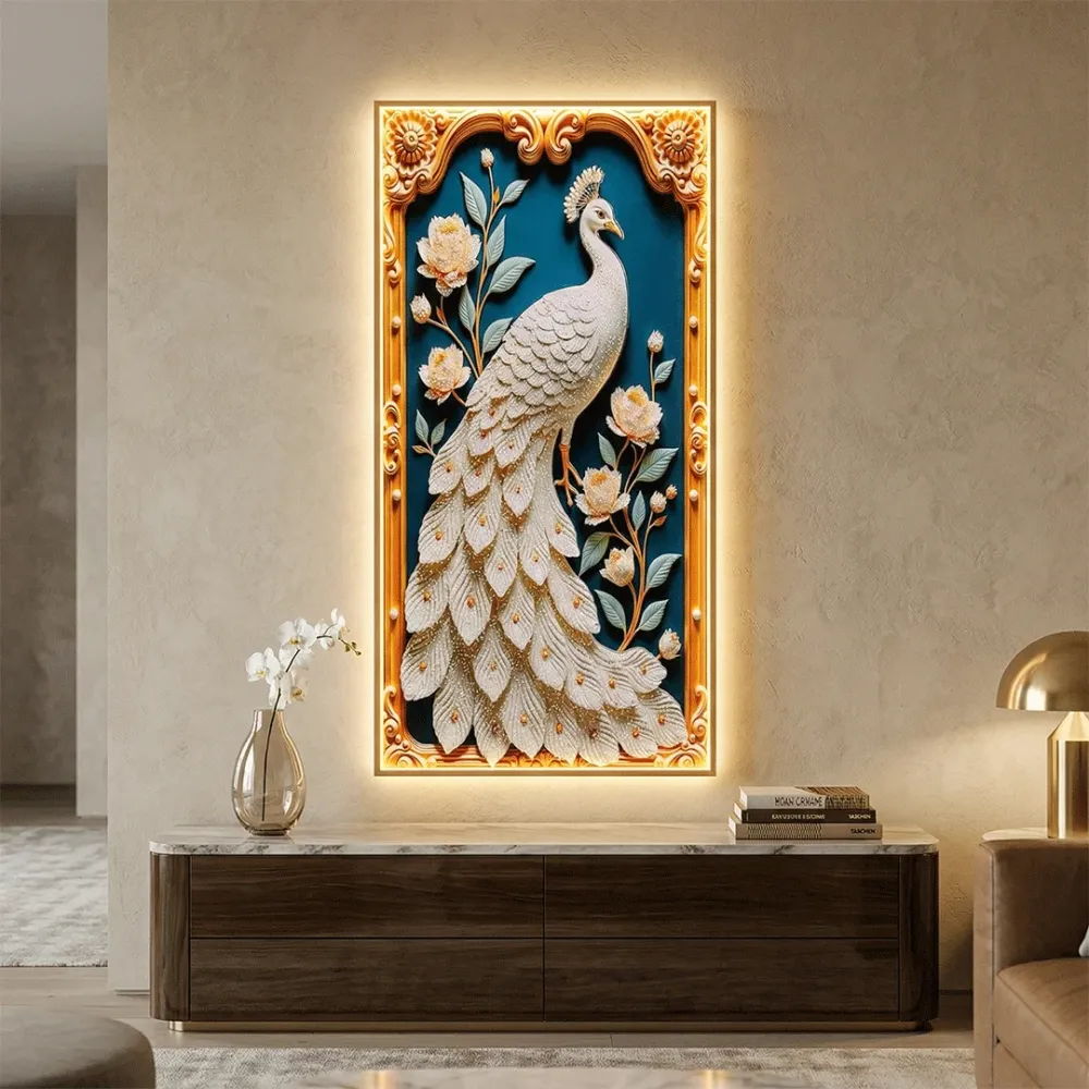 Luxury Peacock Crystal LED Wall Art 