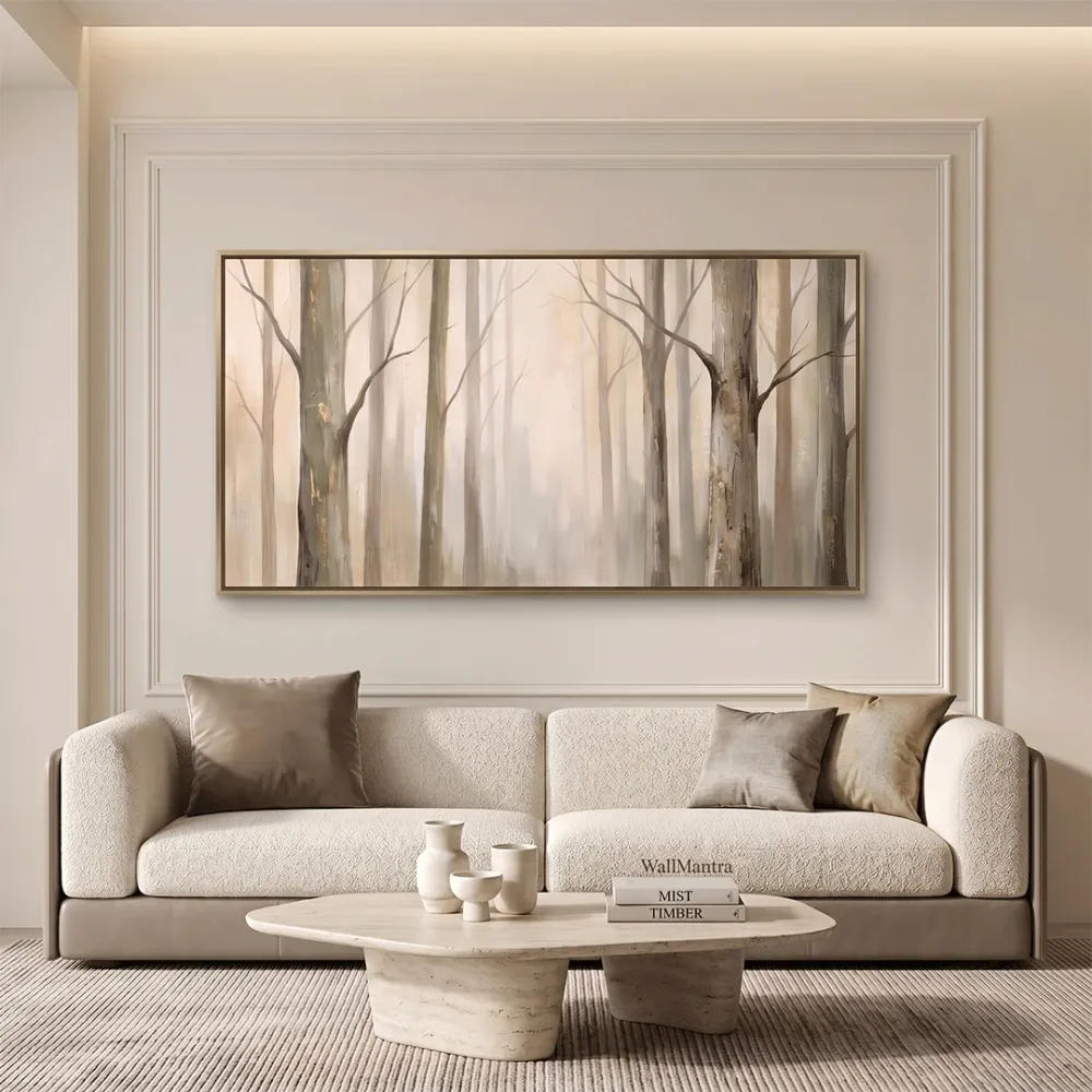 Misty Forest Canvas Painting | Luxury Nature Wall Art | 48 × 24 Inches With Frame