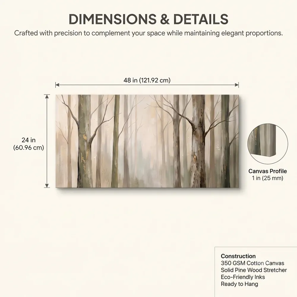 Misty Forest Canvas Painting | Luxury Nature Wall Art | 48 × 24 Inches With Frame