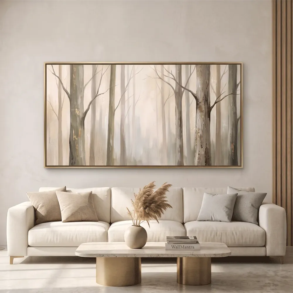 Misty Forest Canvas Painting | Luxury Nature Wall Art | 48 × 24 Inches With Frame