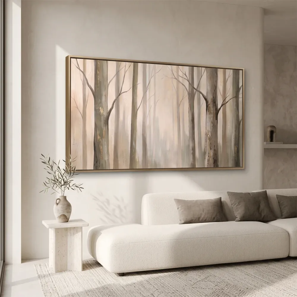 Misty Forest Canvas Painting | Luxury Nature Wall Art | 48 × 24 Inches With Frame