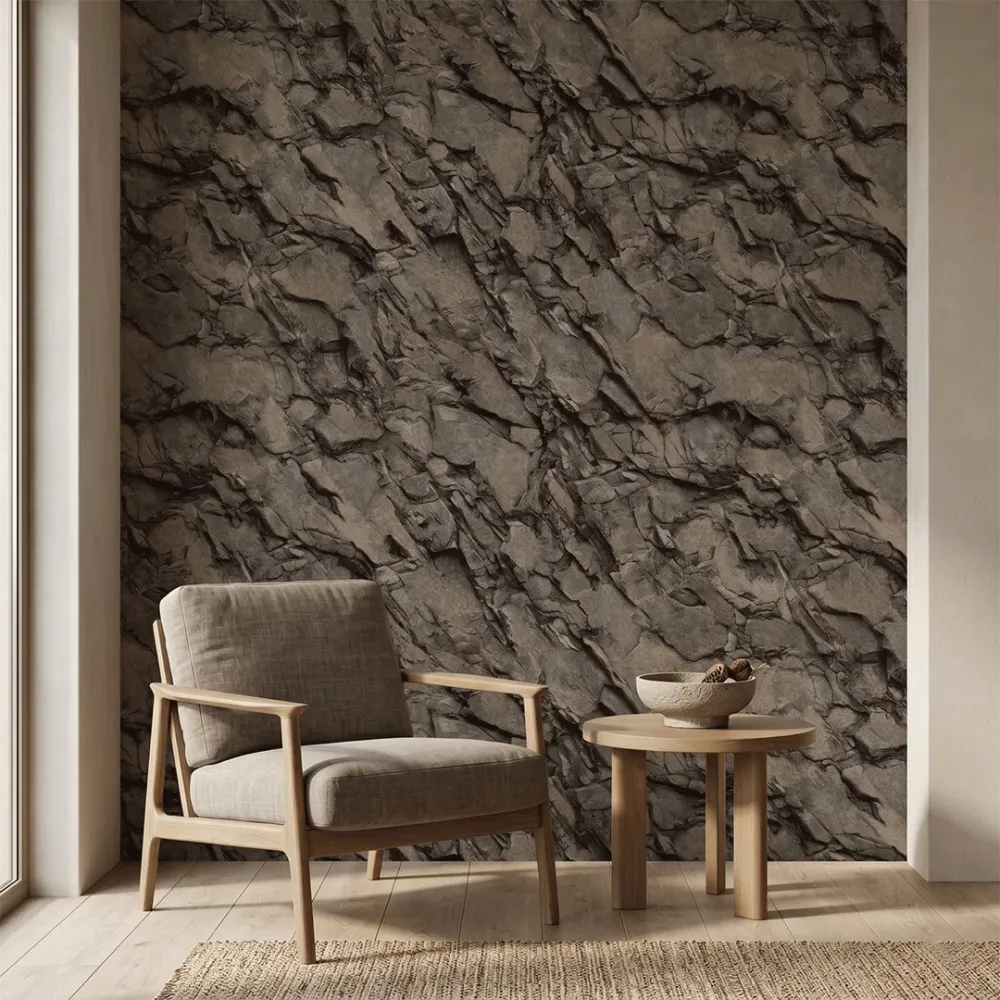 Mocha Slate Cliff Stone Wallpaper