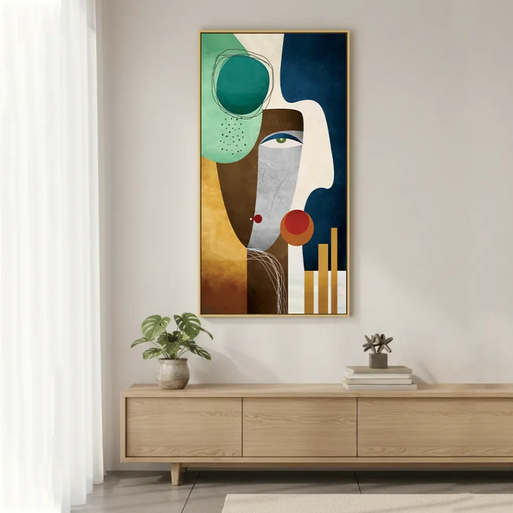 Modern Abstract Face Composition Contemporary Canvas Wall Painting With Frame