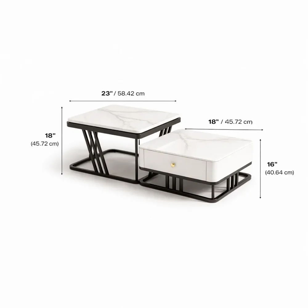 Modern Marble Coffee Table Set with Storage Drawer 