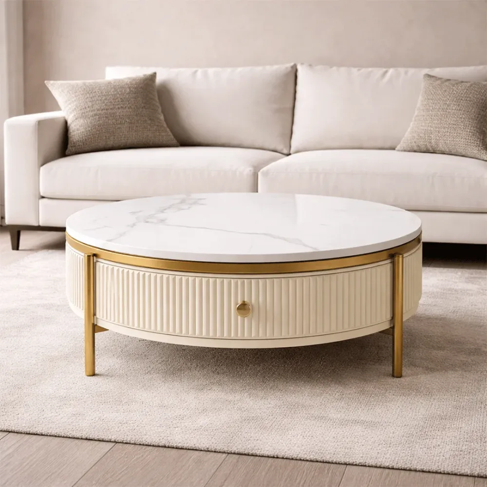 Modern White Marble Coffee Table with Storage 