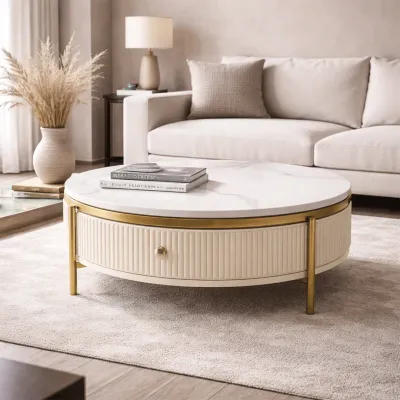 Modern White Marble Coffee Table with Storage
