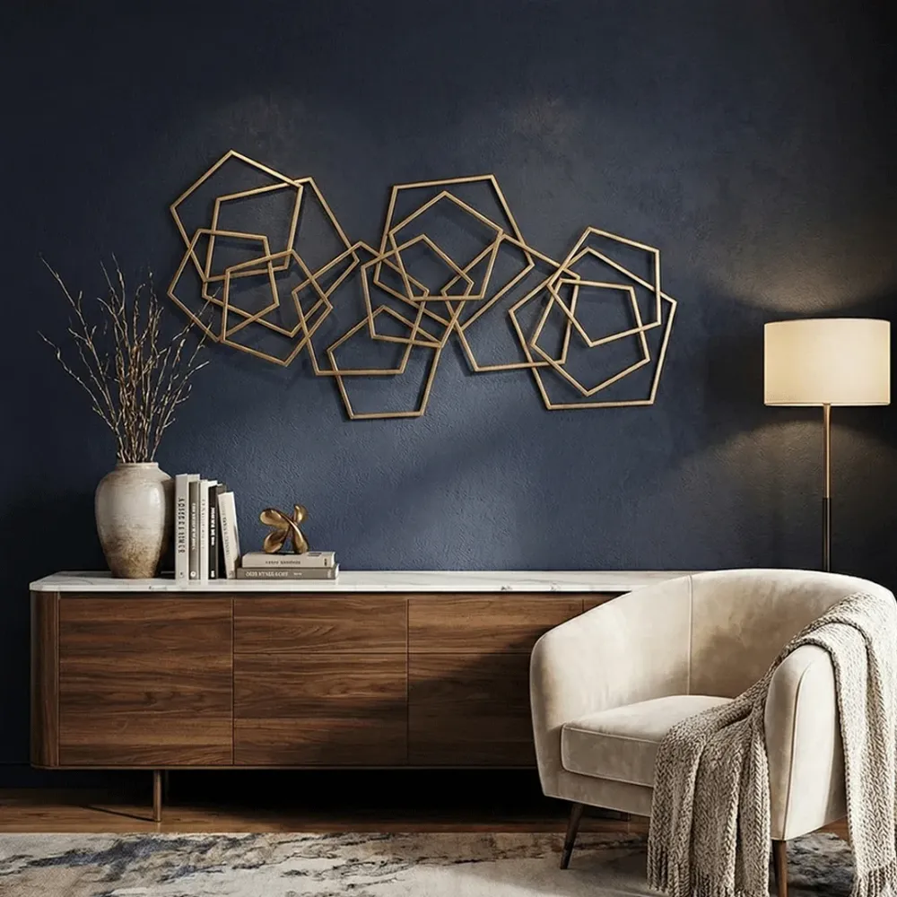 Modish Pentagonal Gold Metallic Wall Art