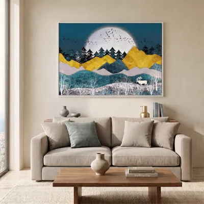 Moonlit Steepy Terrain Framed Wall Art