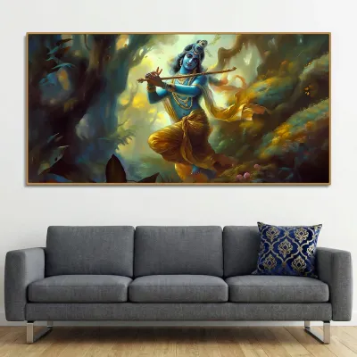 Mystic Melody of Lord Krishna Canvas Wall Painting