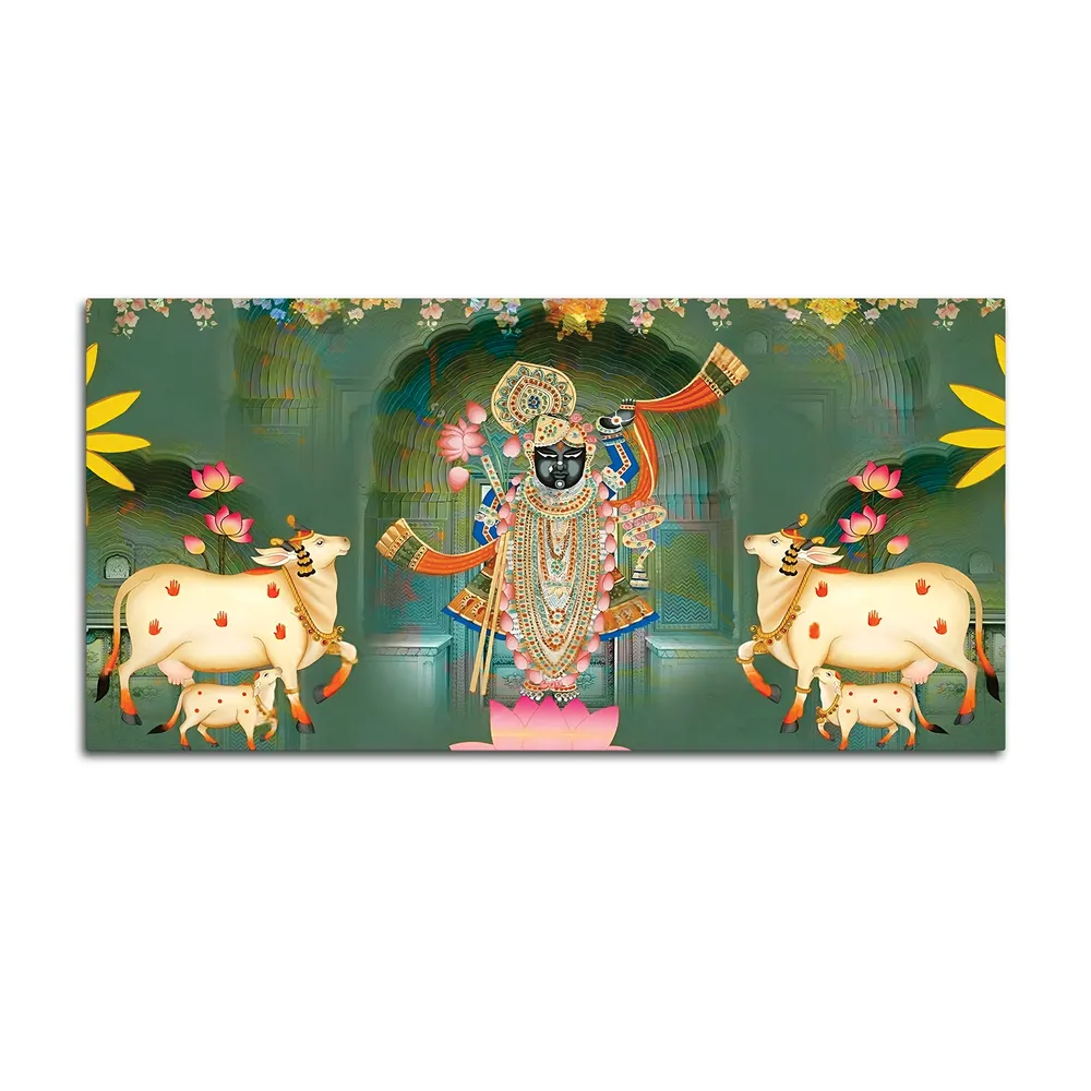 Sacred Blessings of Shrinathji Pichwai Canvas Wall Painting With Frame