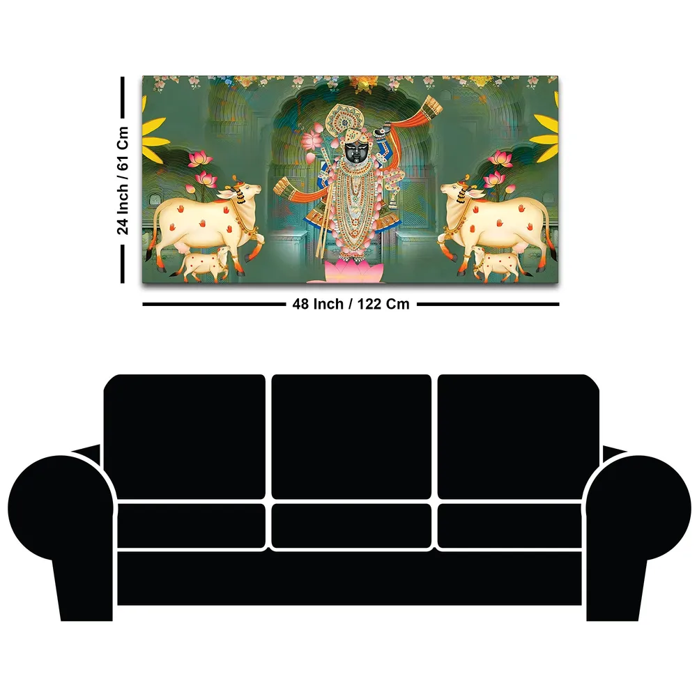 Sacred Blessings of Shrinathji Pichwai Canvas Wall Painting With Frame