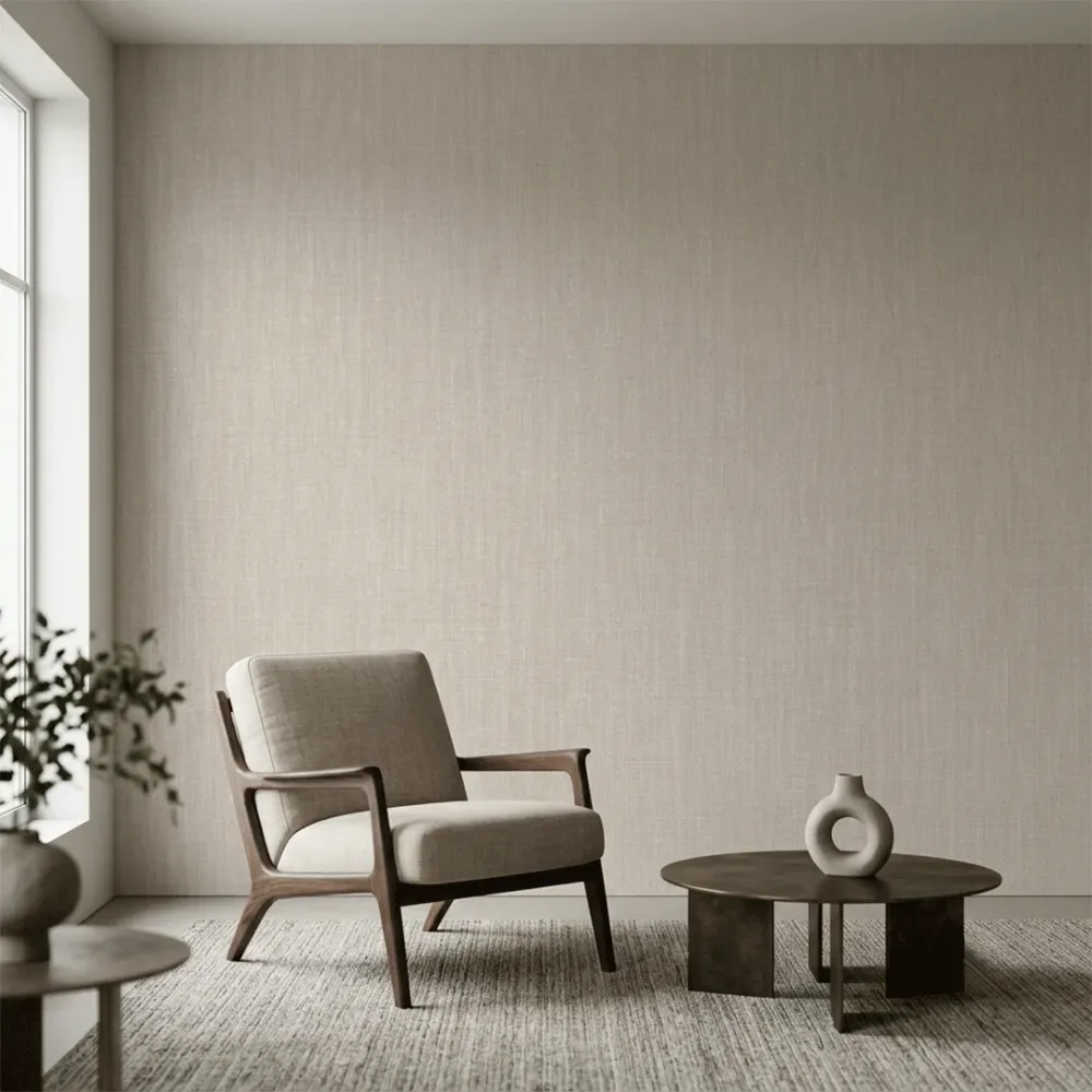 Natural Beige Linen Texture Wallpaper