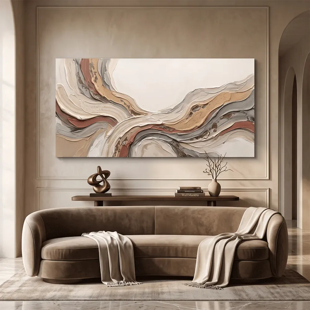 Neutral Abstract Landscape Canvas Wall Painting | 48 x 24 Inches With Frame
